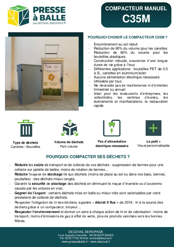 Brochure - Compacteur manuel c35m 2022 - Decoval® - FranceEnvironnement