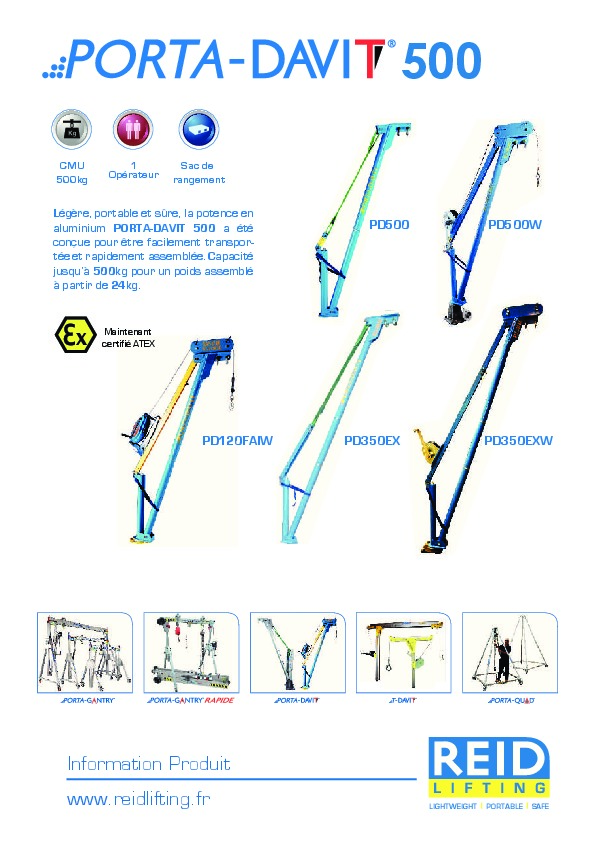 Image du document pdf : Fiche technique configurations REID Porta-Davit 500  