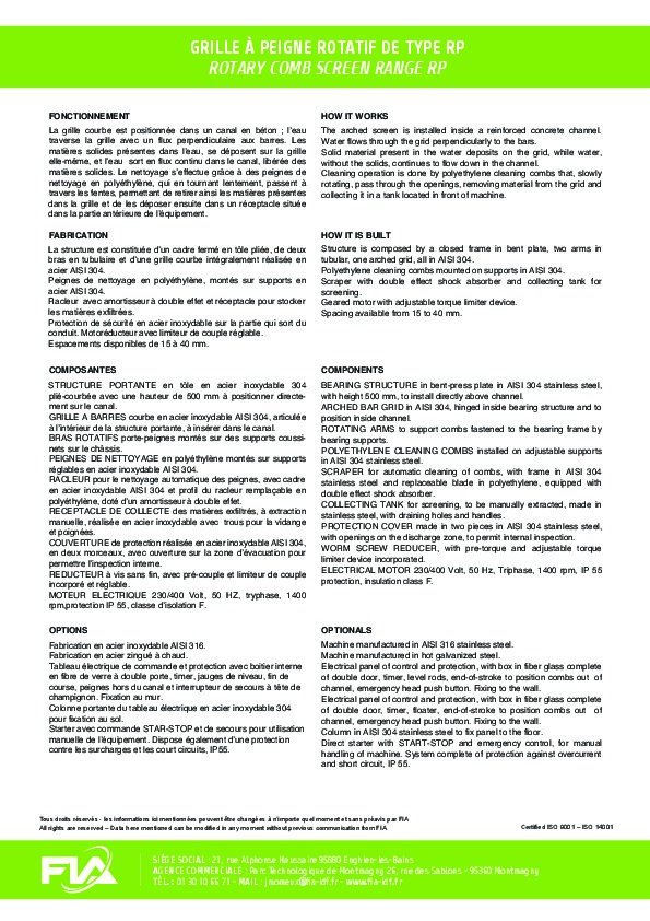 Image du document pdf : Fiche Grille à peigne rotatif - Type RP  
