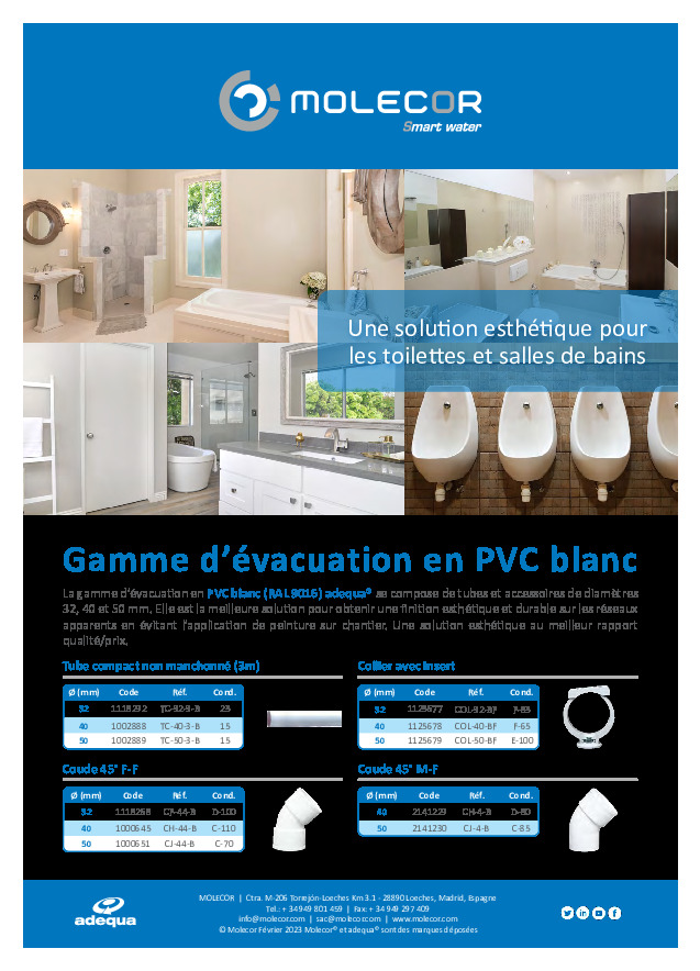 Brochure - Gamme d'évacuation en pvc blanc - Molecor - FranceEnvironnement