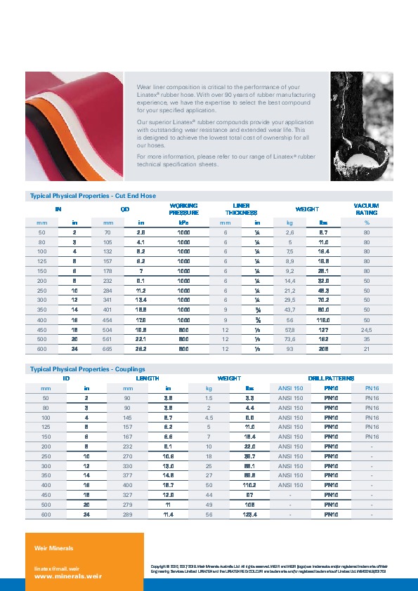 Brochure Eng linatex 801 smooth end hose spec sheet.pdf Linatex® FranceEnvironnement