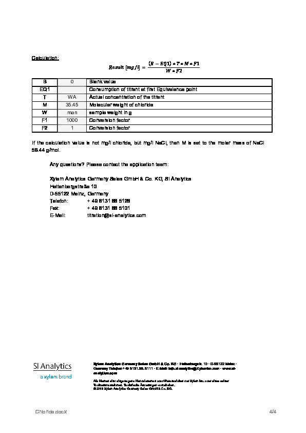Brochure Note d'application titration des chlorures Xylem analytics