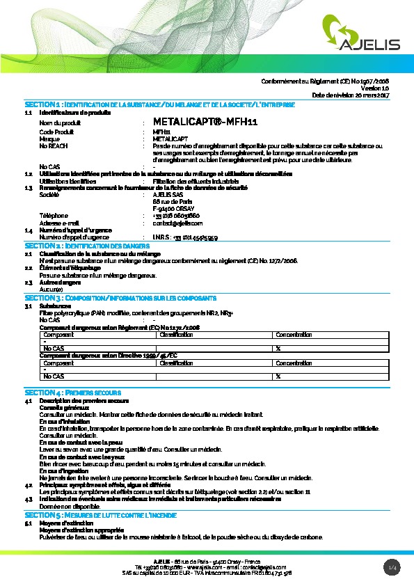 Image du document pdf : METALICAPT-MFH11 FR Fiche de donn&eacute;es de s&eacute;curit&eacute;  