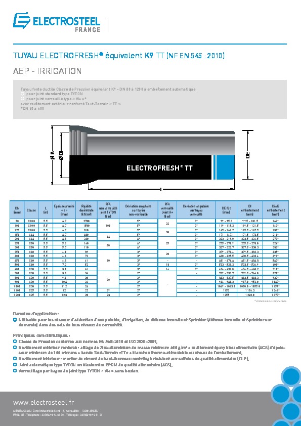Image du document pdf : Brochure TUYAU ELECTROFRESH equivalent K9 TT  