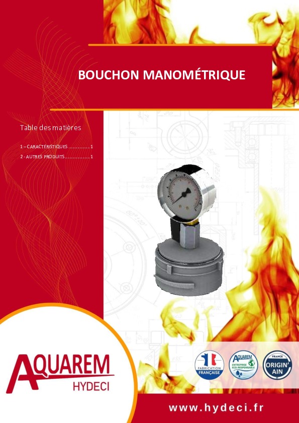 Image du document pdf : fiche produit Bouchon manométrique AQUAREM-HYDECI  