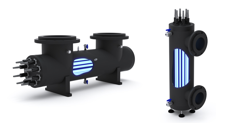 Visuel deBIO-UV Gamme PEHD HO et AM Réacteur UV pour le traitement de l’eau salée et/ou corrosive en Aquaculture, Pisciculture, Aquarium, Bassin d’agrément et Piscine Biologique