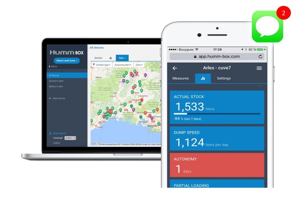 Visuel deHummBox App Plateforme Logiciel de surveillance et de gestion de données